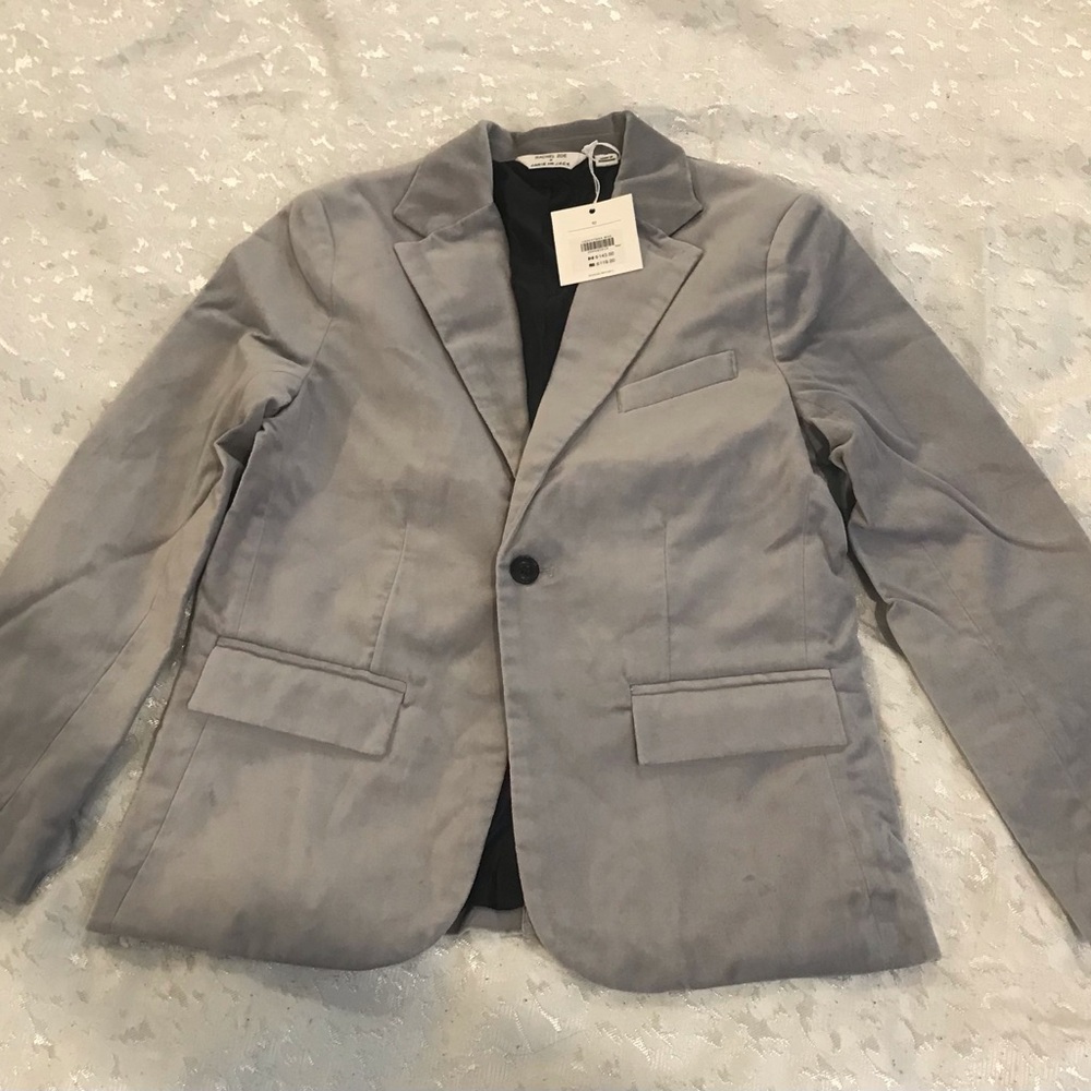Boys Light Gray Velvet Blazer - Classic Single-Button Jacket NWT